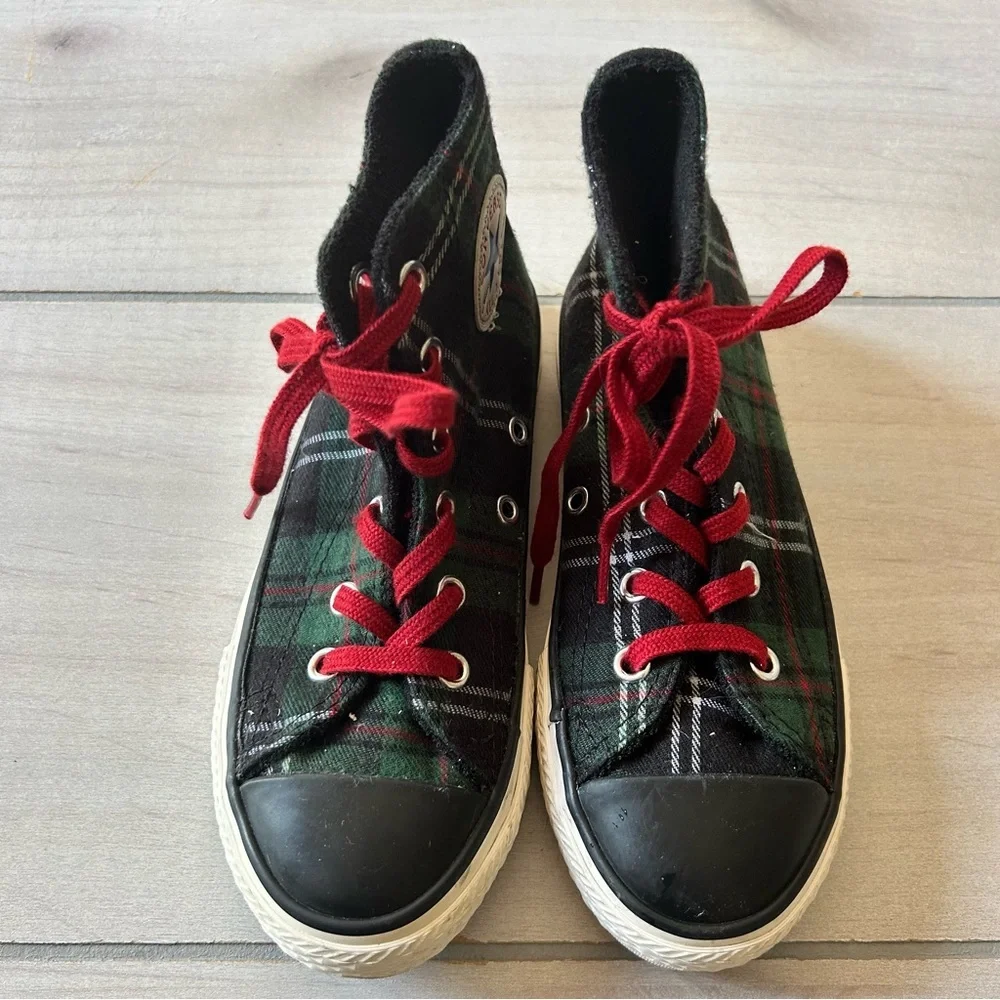 Converse Green and Red Tartan Plaid High-Tops Holiday Sneakers
